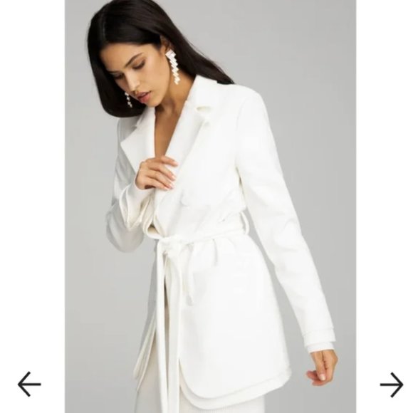 NWT GOOD AMERICAN Double Layer Tuxedo Tie Waist Blazer Jacket White - Picture 4 of 14